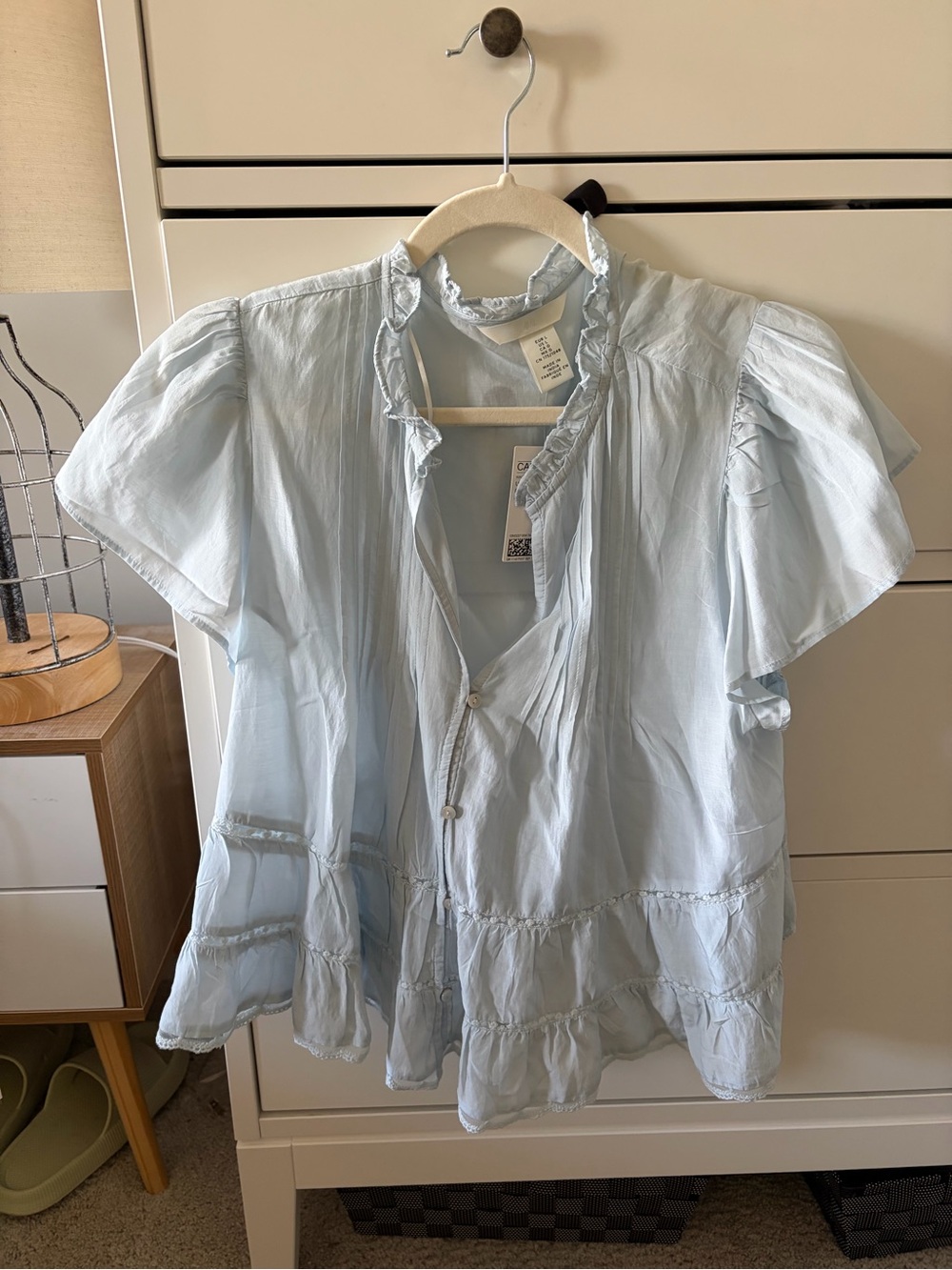 H&M Pale Blue Ruffled Short-Sleeve Blouse